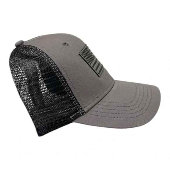 Gray Mesh Trucker Hat with American Flag - Picture 4 of 5